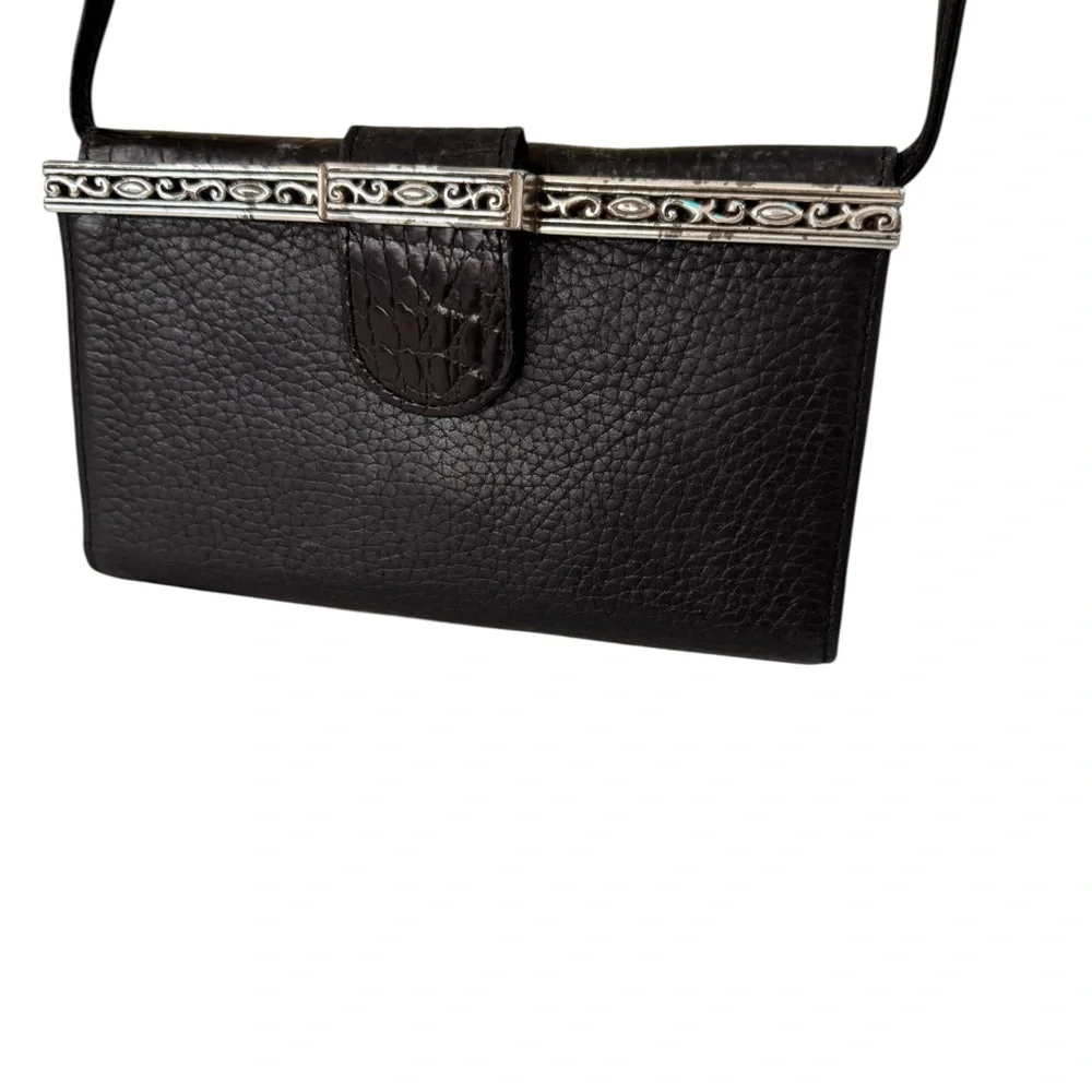 Brighton Black Leather Crossbody Bag Vintage Y2K Shoulder Mini Retro‎